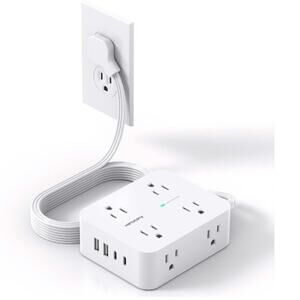 Surge Protector Extension Cord 5 Ft Ultra Thin Flat Plug 8 Outlet 4 USB Ports S1
